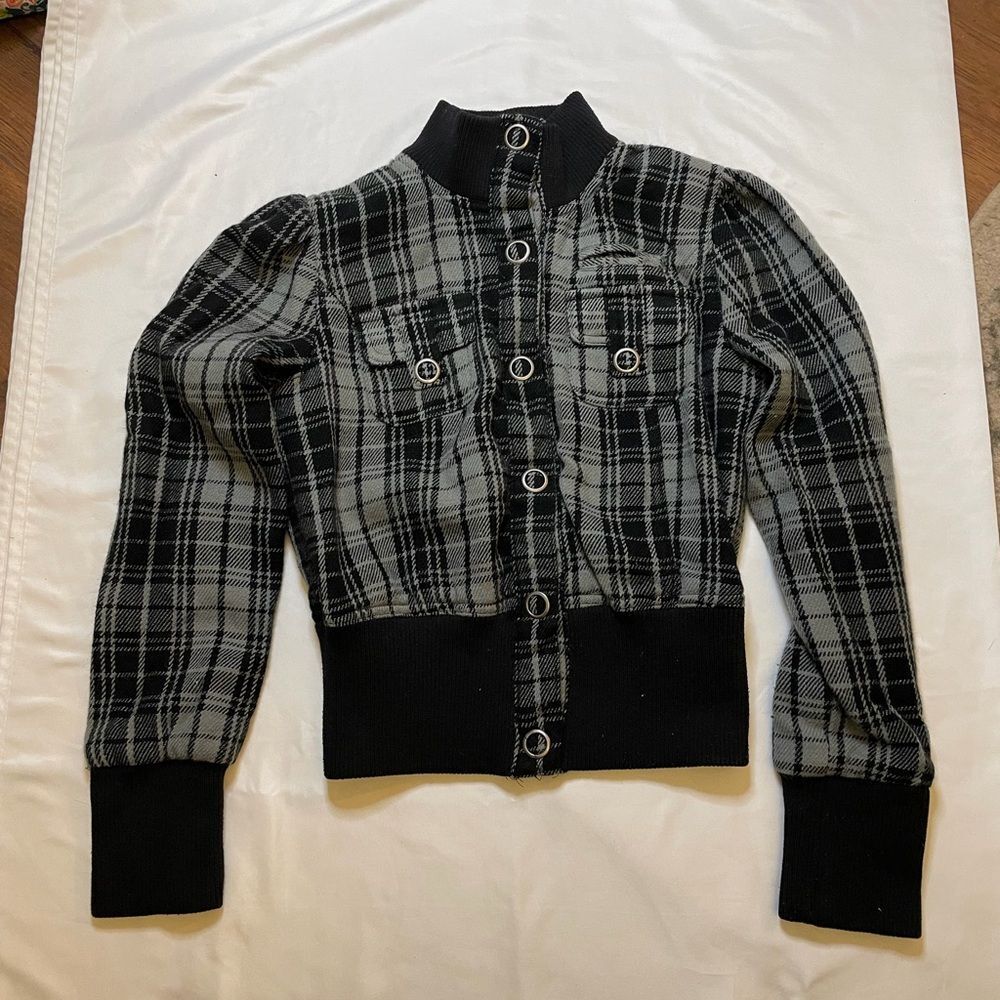 Max Rave size small black/gray mix wool plaid short waisted jacket